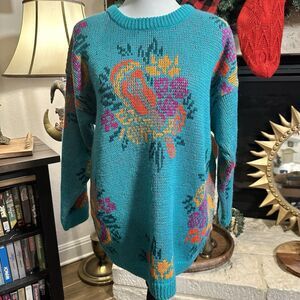 VINTAGE Espirit Sport Floral Guitar Heavyweight Sweater Size Small Oversized